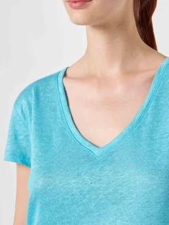 T-shirt da donna in lino turchese