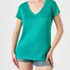 T-shirt da donna in lino verde