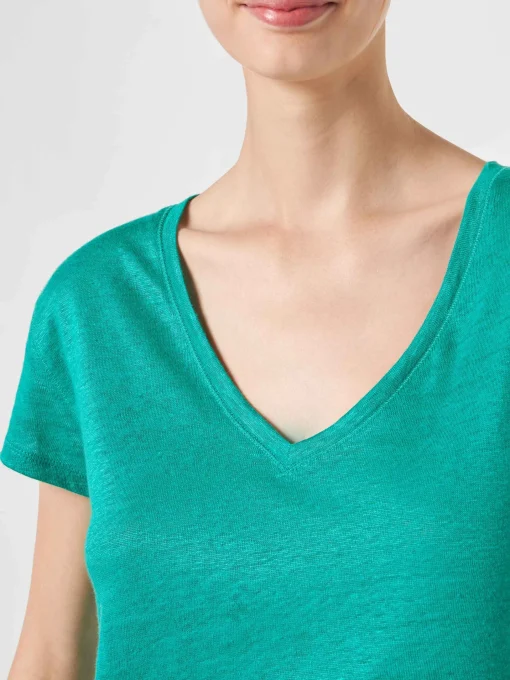 T-shirt da donna in lino verde