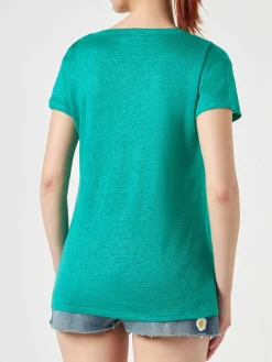 T-shirt da donna in lino verde