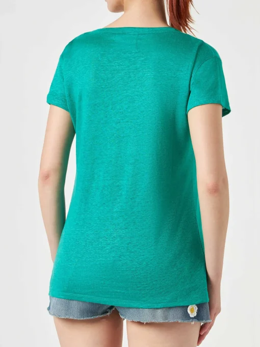 T-shirt da donna in lino verde