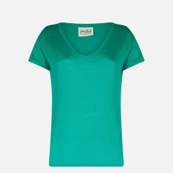 T-shirt da donna in lino verde