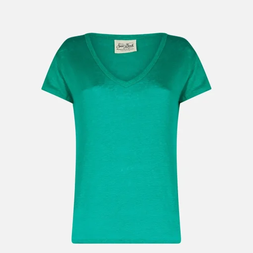 T-shirt da donna in lino verde