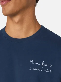 T-shirt da uomo blu Luton con ricamo Mi me faccio i cassi miei! | VACANZE DI NATALE EDIZIONE SPECIALE