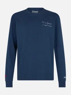 T-shirt da uomo blu Luton con ricamo Mi me faccio i cassi miei! | VACANZE DI NATALE EDIZIONE SPECIALE