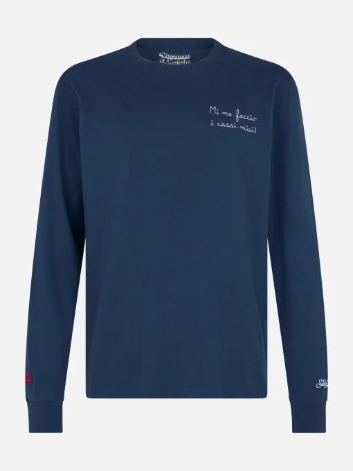 T-shirt da uomo blu Luton con ricamo Mi me faccio i cassi miei! | VACANZE DI NATALE EDIZIONE SPECIALE