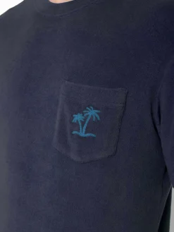 T-shirt da uomo blu navy in spugna con taschino