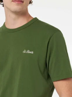 T-shirt da uomo Dover in jersey di cotone verde militare con ricamo St. Barth