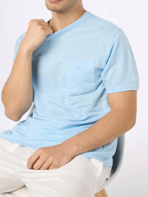T-shirt da uomo Ecstasea in jersey di lino azzurro con taschino