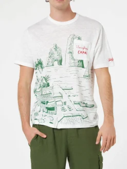 T-shirt da uomo Ecstasea in jersey di lino con stampa Capri piazzata e taschino ricamato