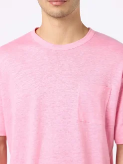 T-shirt da uomo Ecstasea in jersey di lino rosa con taschino