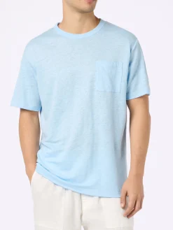 T-shirt da uomo Ecstasea in jersey di lino azzurro con taschino