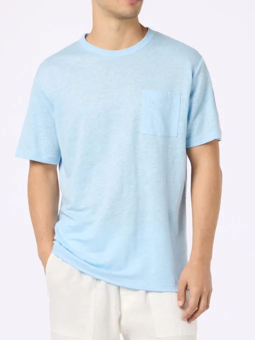 T-shirt da uomo Ecstasea in jersey di lino azzurro con taschino