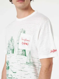 T-shirt da uomo Ecstasea in jersey di lino con stampa Capri piazzata e taschino ricamato