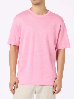 T-shirt da uomo Ecstasea in jersey di lino rosa con taschino