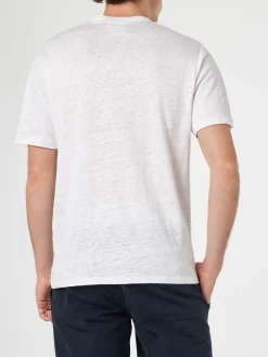 T-shirt da uomo Ecstasea in jersey di lino con stampa piazzata Cannes e taschino ricamato