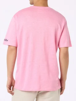 T-shirt da uomo Ecstasea in jersey di lino rosa con taschino