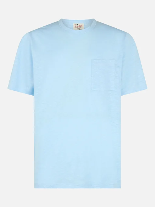 T-shirt da uomo Ecstasea in jersey di lino azzurro con taschino