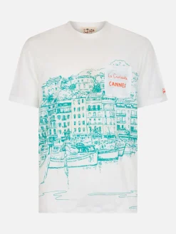 T-shirt da uomo Ecstasea in jersey di lino con stampa piazzata Cannes e taschino ricamato