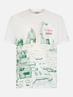 T-shirt da uomo Ecstasea in jersey di lino con stampa Capri piazzata e taschino ricamato