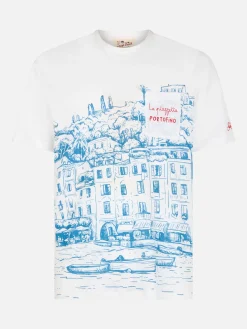 T-shirt da uomo Ecstasea in jersey di lino con stampa piazzata Portofino e taschino ricamato