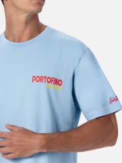 T-shirt da uomo in cotone con stampa piazzata cartolina Portofino Addicted