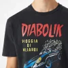 T-shirt da uomo in cotone trattamento vintage con auto Diabolik e soldi stampati | DIABOLIK EDIZIONE SPECIALE