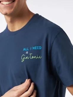 T-shirt da uomo in cotone pesante con ricamo All I need is Gin Tonic