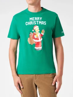 T-shirt da uomo in cotone pesante con stampa Homer Simpson Merry Christmas | EDIZIONE SPECIALE I SIMPSON