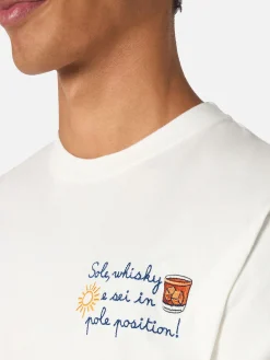 T-shirt da uomo in cotone pesante Arnott con ricamo Sole, whisky e sei in pole position | VACANZE DI NATALE SPECIAL EDITION