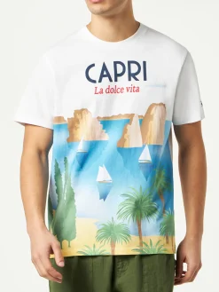 T-shirt da uomo in cotone con stampa cartolina Capri