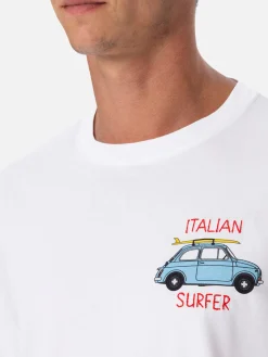 T-shirt da uomo in cotone con stampa piazzata e ricamo Fiat 500 | FIAT 500 EDIZIONE SPECIALE