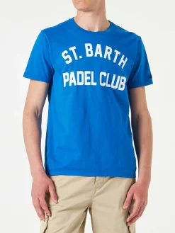 T-shirt da uomo in cotone trattamento vintage con stampa St. Barth Padel Club
