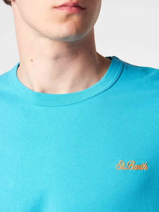 T-shirt da uomo in cotone azzurro