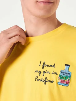 T-shirt da uomo in cotone con ricamo I found my gin in Portofino | PORTOFINO DRY GIN EDIZIONE SPECIALE