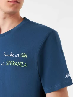 T-shirt da uomo in cotone con ricamo Finchè c'è GIN c'è SPERANZA