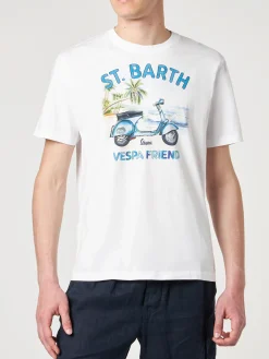 T-shirt da uomo in cotone con stampa St. Barth Vespa Friend | EDIZIONE SPECIALE VESPA®