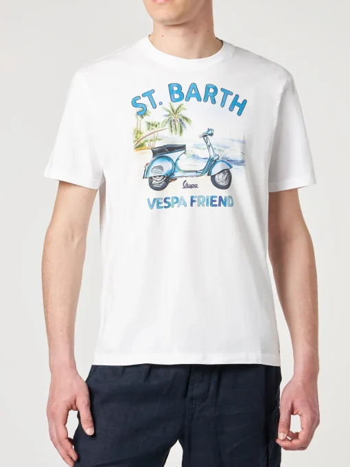 T-shirt da uomo in cotone con stampa St. Barth Vespa Friend | EDIZIONE SPECIALE VESPA®