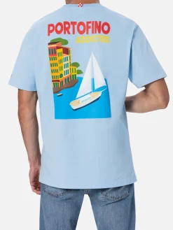 T-shirt da uomo in cotone con stampa piazzata cartolina Portofino Addicted