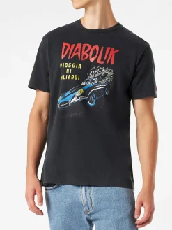 T-shirt da uomo in cotone trattamento vintage con auto Diabolik e soldi stampati | DIABOLIK EDIZIONE SPECIALE