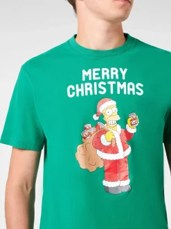 T-shirt da uomo in cotone pesante con stampa Homer Simpson Merry Christmas | EDIZIONE SPECIALE I SIMPSON