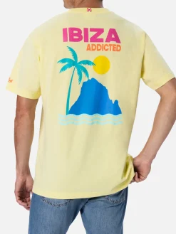 T-shirt da uomo in cotone con stampa piazzata cartolina Ibiza Addicted