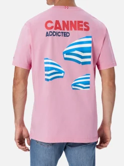 T-shirt da uomo in cotone con stampa piazzata cartolina Cannes Addicted