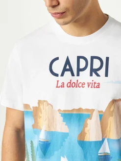 T-shirt da uomo in cotone con stampa cartolina Capri