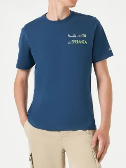 T-shirt da uomo in cotone con ricamo Finchè c'è GIN c'è SPERANZA