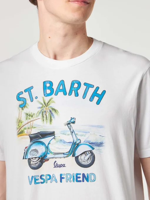 T-shirt da uomo in cotone con stampa St. Barth Vespa Friend | EDIZIONE SPECIALE VESPA®