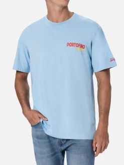 T-shirt da uomo in cotone con stampa piazzata cartolina Portofino Addicted