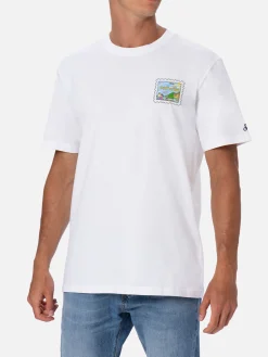 T-shirt da uomo in cotone con stampa cartolina Portofino davanti e dietro | EDIZIONE SPECIALE ALESSANDRO ENRIQUEZ