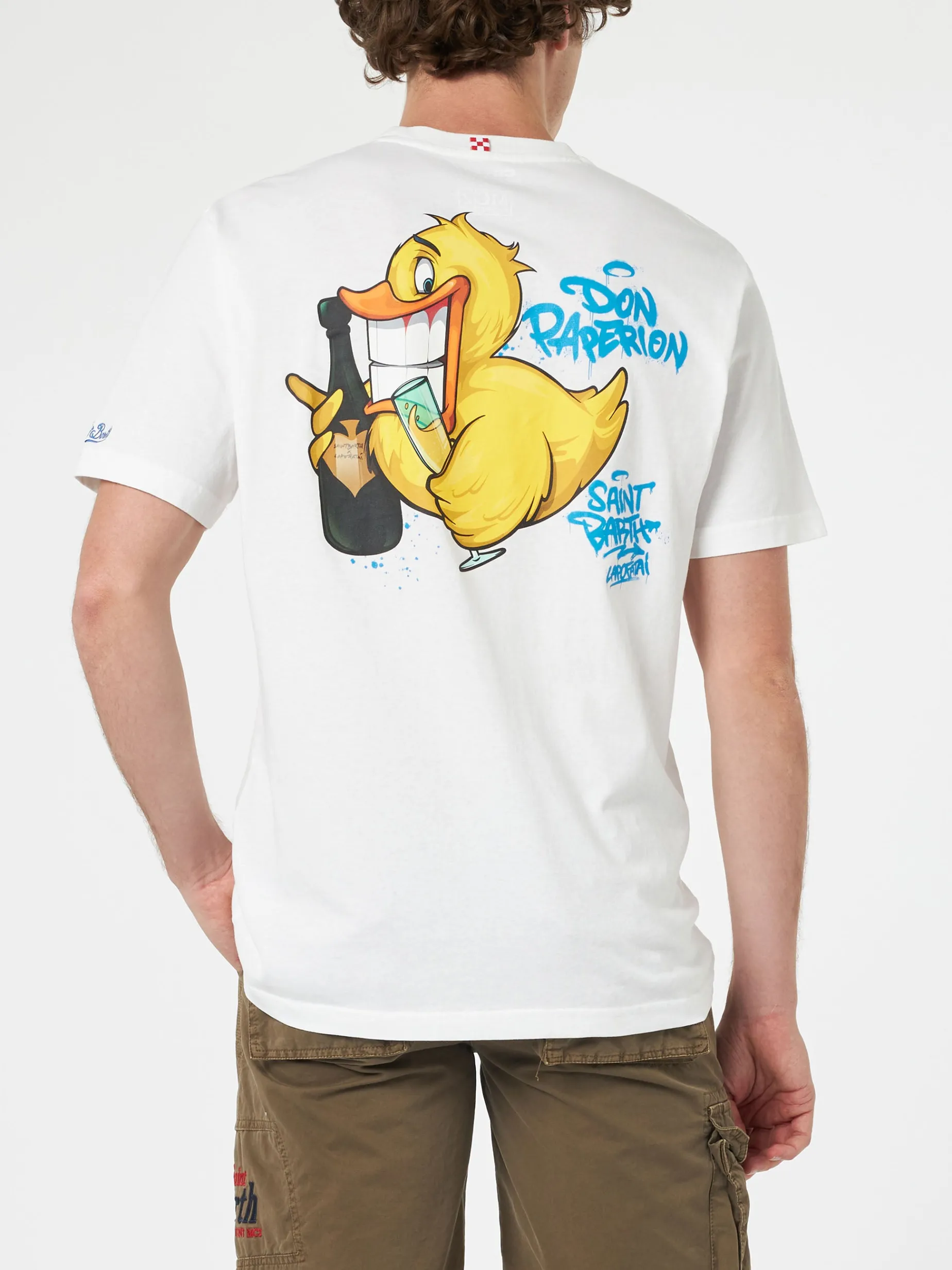 T-shirt da uomo in cotone con stampa piazzata fronte e retro Cryptopuppets Ducky Bollicine | EDIZIONE SPECIALE CRYPTOPUPPETS