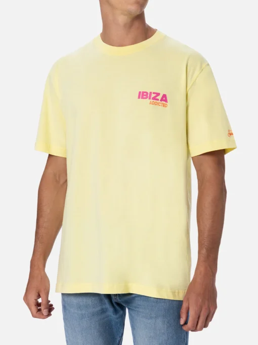 T-shirt da uomo in cotone con stampa piazzata cartolina Ibiza Addicted